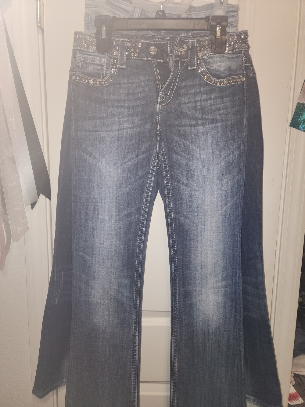 Miss Me Distressed Dark Blue Studded Bootcut Jeans